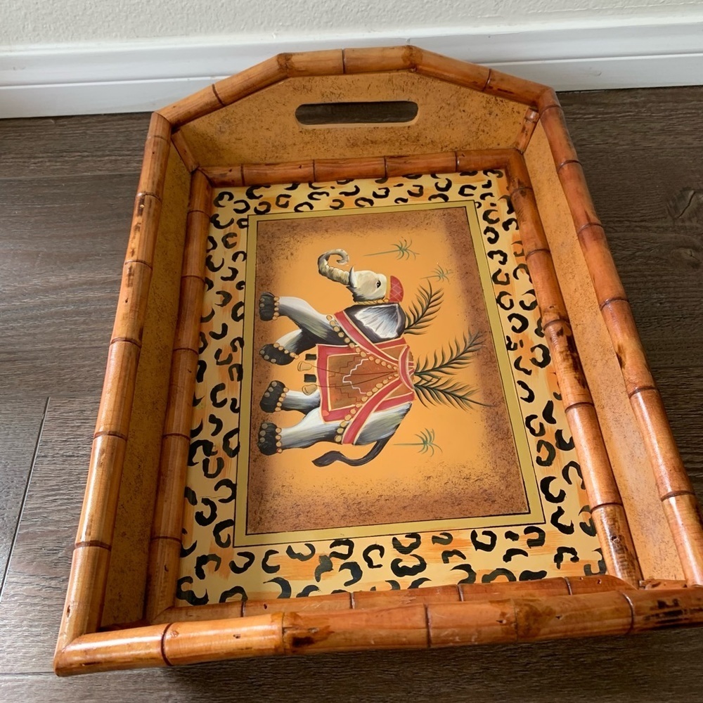Elephant Design Bamboo Tray - Picture 2 of 12